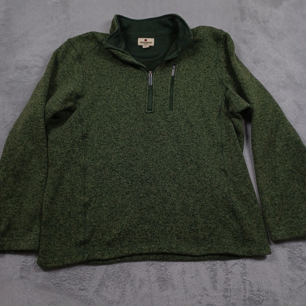 Woolrich Sweater‎ Mens Large Green 1/4 Zip Pullover Pockets Casual Knit